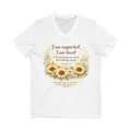 Sunflower Psalm V-Neck Tee — "I am supported, I am loved" Christian Inspiration Shirt