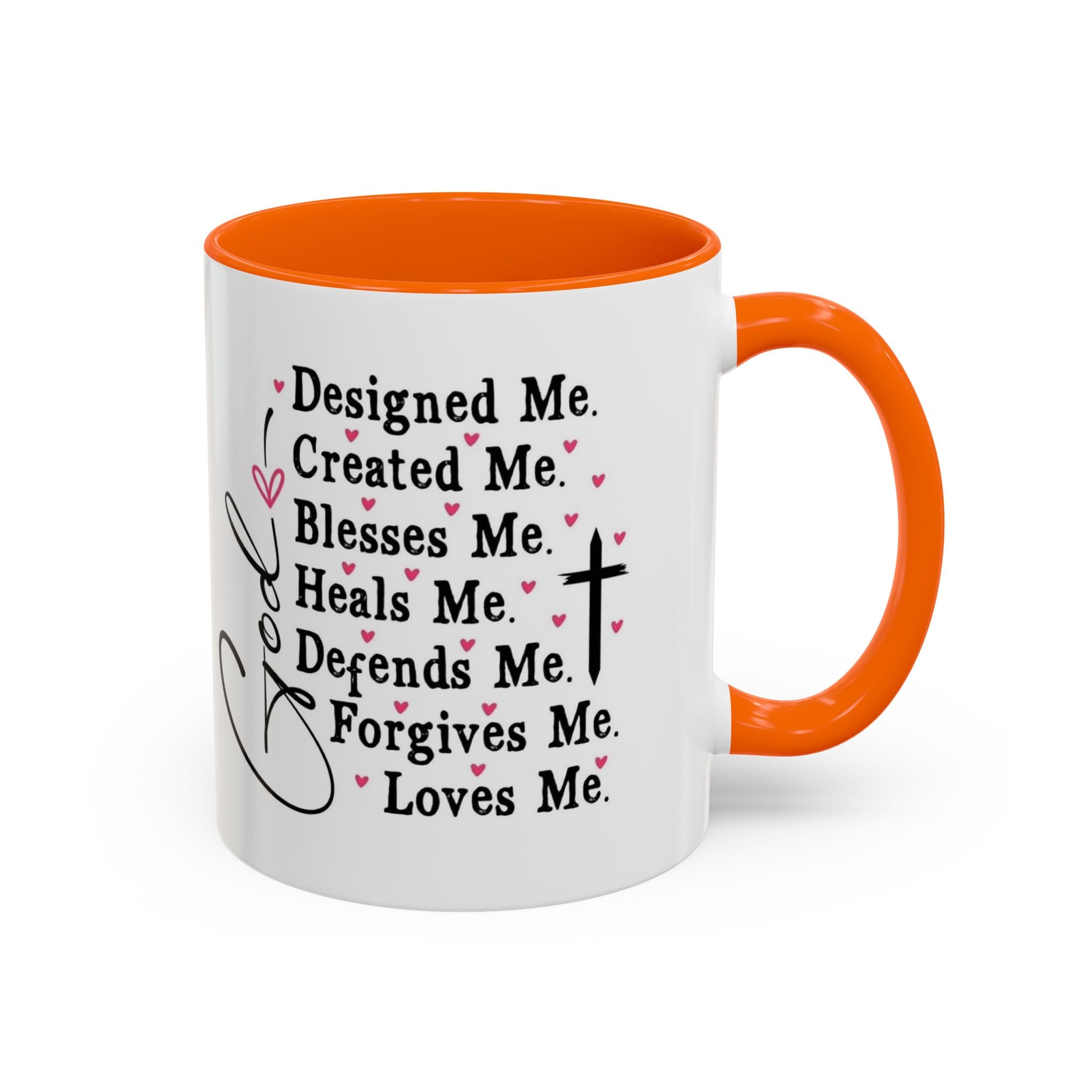 Coffee Mug — "God Designed Me, Created Me, Loves Me" Faith Prayer Accent Mug (11/15 oz)