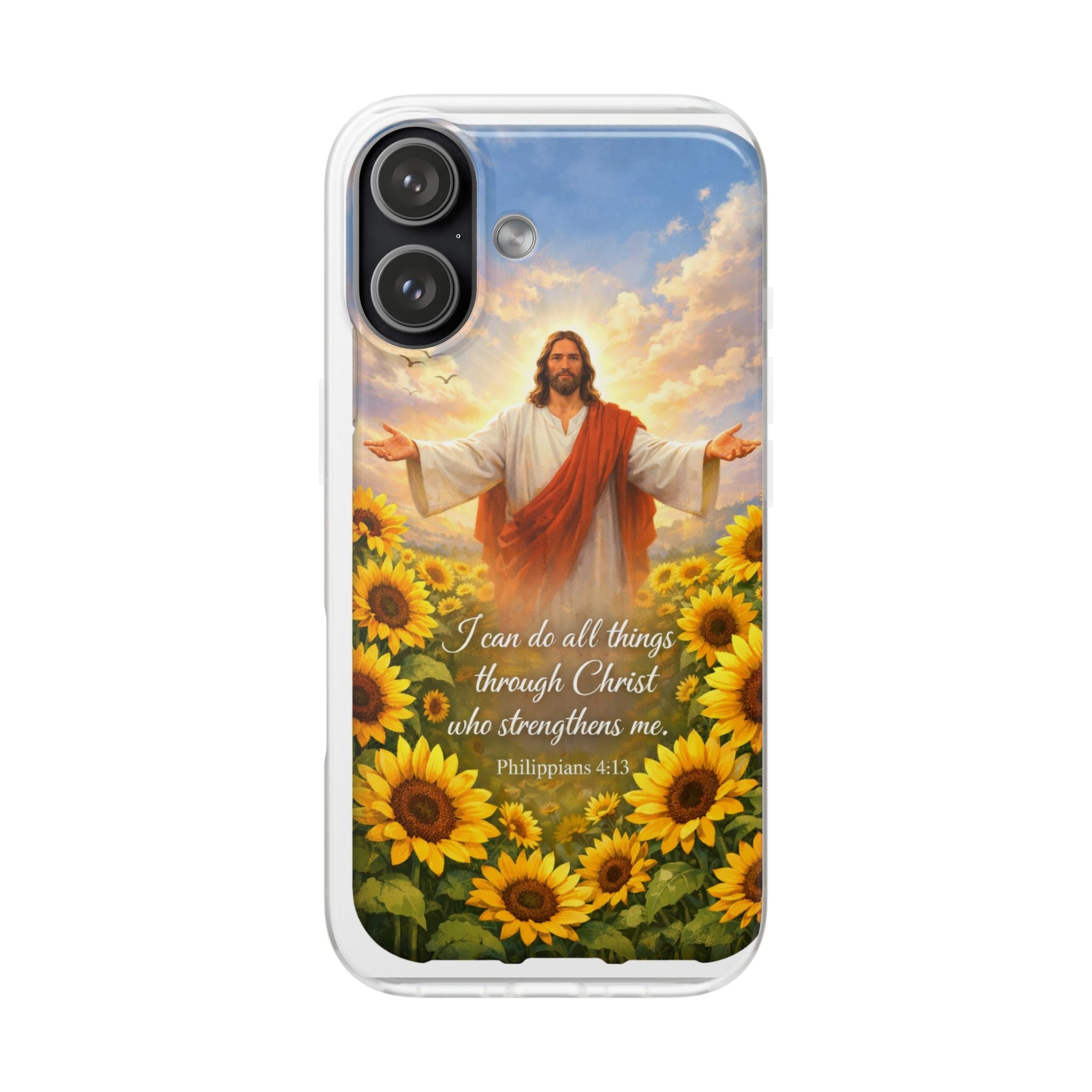 Christian Phone Case – Jesus in Sunflowers with Philippians 4:13 Inspirational Quote