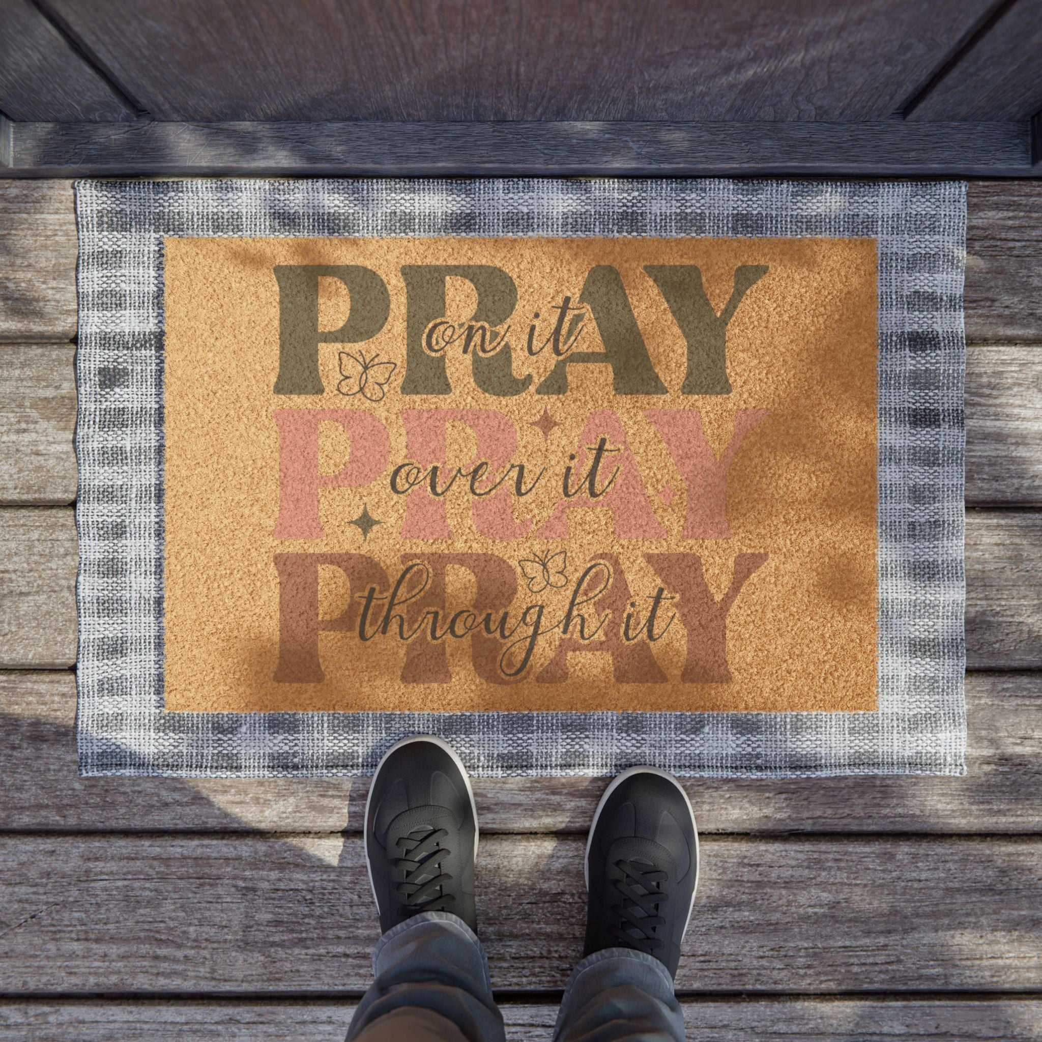 Pray, Live, Laugh Coir Doormat — Inspirational Welcome Mat